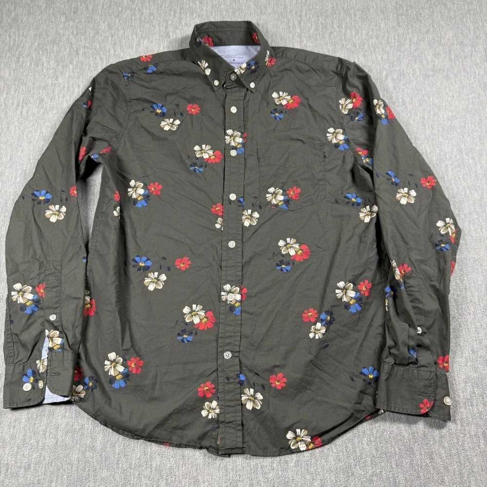 Banana Republic Button Up Shirt Mens Medium Green Floral Luxe Poplin Untucked